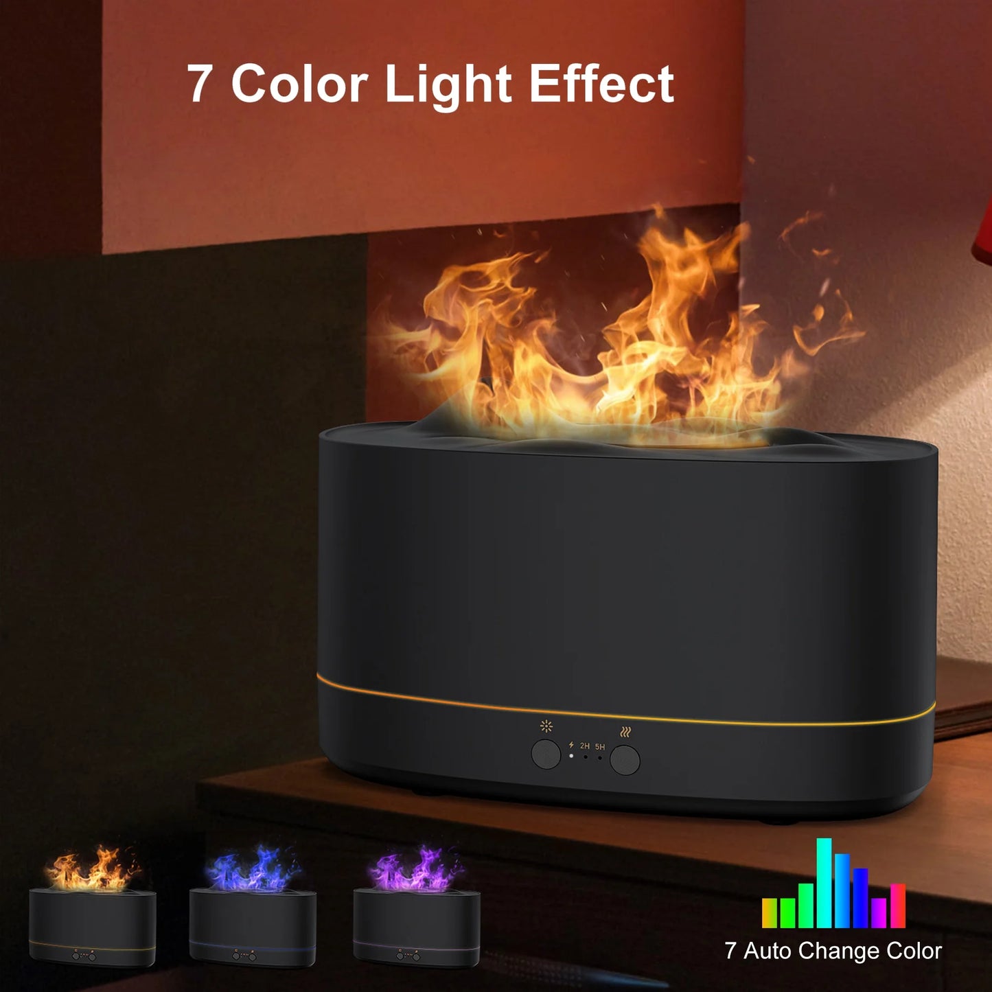 Essential Oil Diffuser, 7 Color Flame Diffuser Humidifier, 200Ml Time Setting for Home, Room, Black