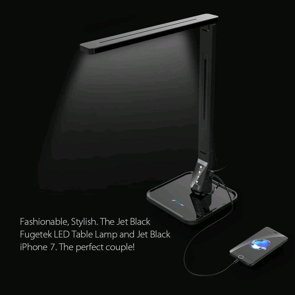LED Desk Office Lamp, Exclusive: 27 Eye-Caring Recessed Leds, 5-Level Brightness, 4-Lighting Modes, USB Charging Port, 14W, Touch Control Panel, Dimmer, 1-Hour Auto Timer, 5V/1A, (Black)