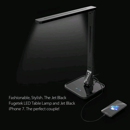 LED Desk Office Lamp, Exclusive: 27 Eye-Caring Recessed Leds, 5-Level Brightness, 4-Lighting Modes, USB Charging Port, 14W, Touch Control Panel, Dimmer, 1-Hour Auto Timer, 5V/1A, (Black)