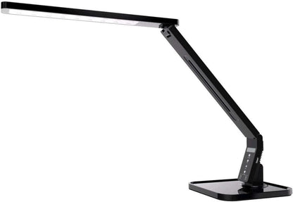 LED Desk Office Lamp, Exclusive: 27 Eye-Caring Recessed Leds, 5-Level Brightness, 4-Lighting Modes, USB Charging Port, 14W, Touch Control Panel, Dimmer, 1-Hour Auto Timer, 5V/1A, (Black)